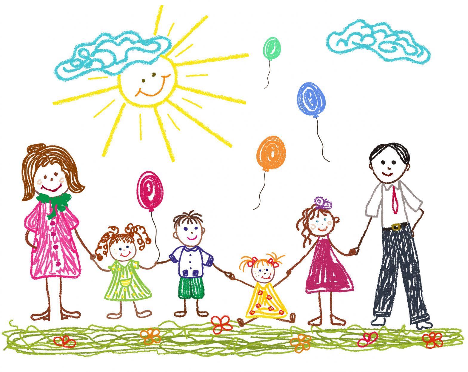Семья и дети рисунок одной полосой